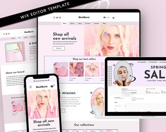 Pink wix shop, wix editor, website template, boutique website, clothing website, pastel template, online shop, blog theme, creative wix