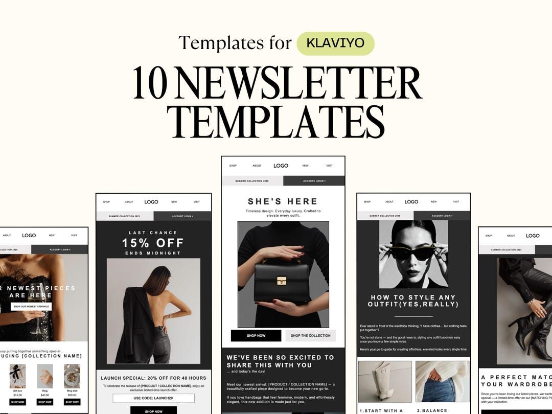Klaviyo Template Newsletters for Elegant Ecommerce Retail Fashion ...