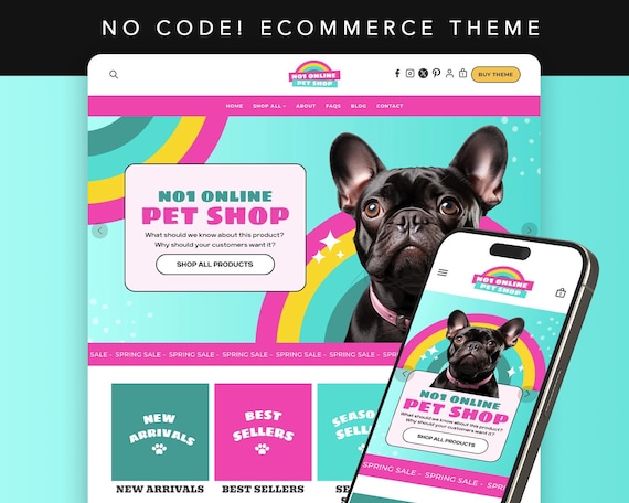 Pet Shop Online Store Theme: Blue Ecommerce Website Template