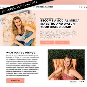 Squarespace template 7.1, social media manager, website template, squarespace design, coaching template, course template, sales page
