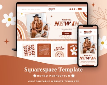 Retro Perfection Squarespace Template, Customizable Website Design (Beauty)