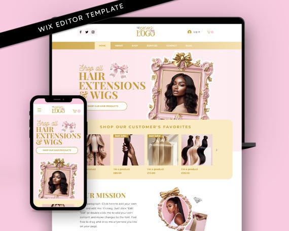 Hair Extensions Website Template: Premade Pink Wix Editor Design