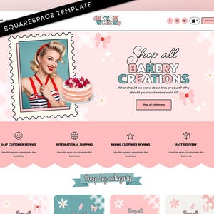 Retro Pink Bakery Squarespace Template: Cake Shop Website