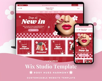 Pink wix template, red wix website, beauty wix site, wix studio template, retro wix, custom website, trendy wix, colourful wix website