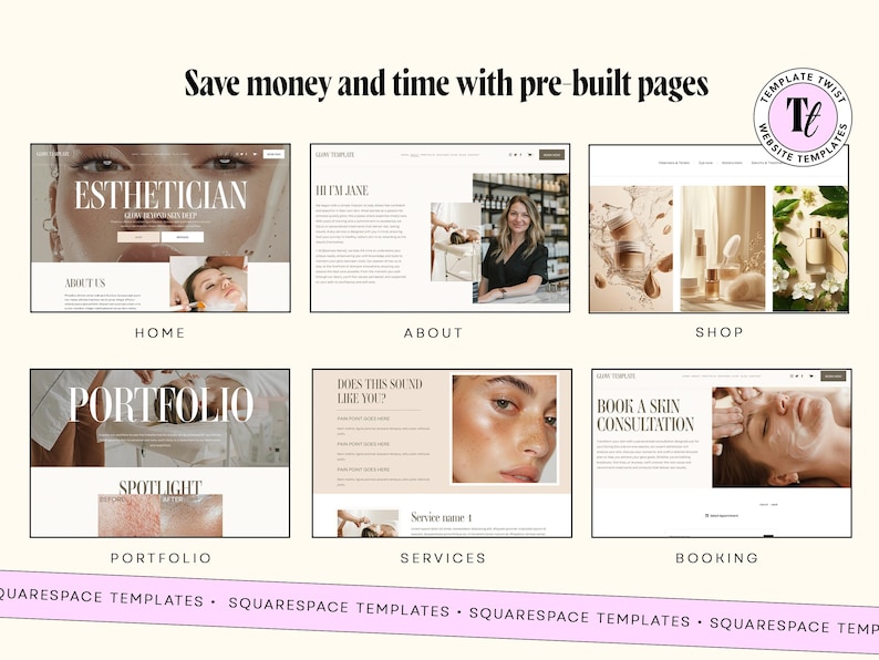 Esthetician Website, website template, Squarespace template, skincare website, beauty website, spa website, salon website, squarespace theme, luxury website, skin website, cosmetic website, esthetician theme, skin care website