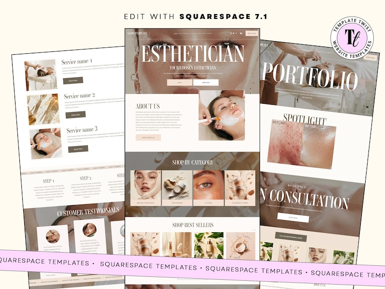 Esthetician Website, website template, Squarespace template, skincare website, beauty website, spa website, salon website, squarespace theme, luxury website, skin website, cosmetic website, esthetician theme, skin care website