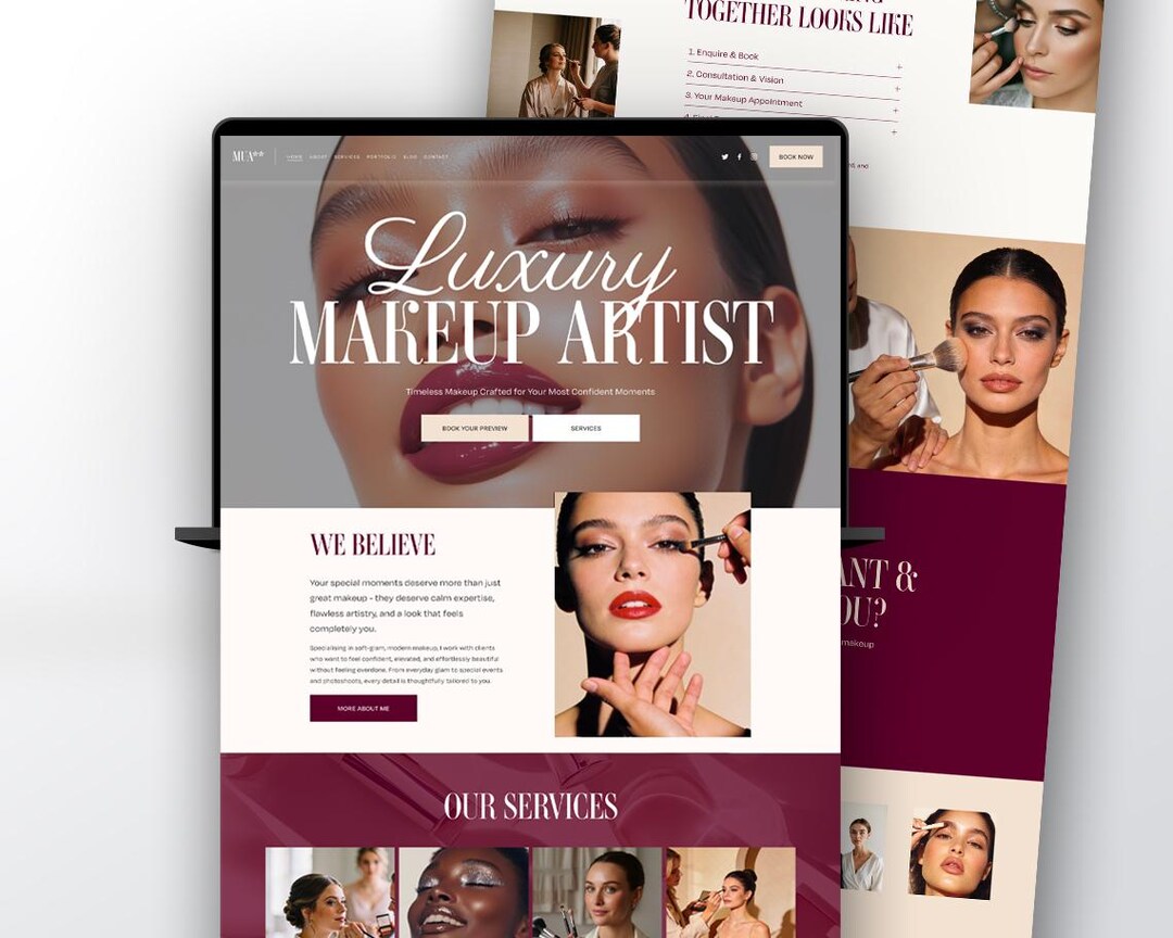 Makeup Artist Website Template Squarespace Luxury MUA Website - Etsy