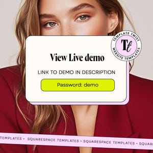 May include: A digital graphic overlay featuring a white rectangular box with the text View Live demo, LINK TO DEMO IN DESCRIPTION, and a lime green button labeled Password: demo. A circular logo reads TEMPLATE TWIST WEBSITE TEMPLATES.