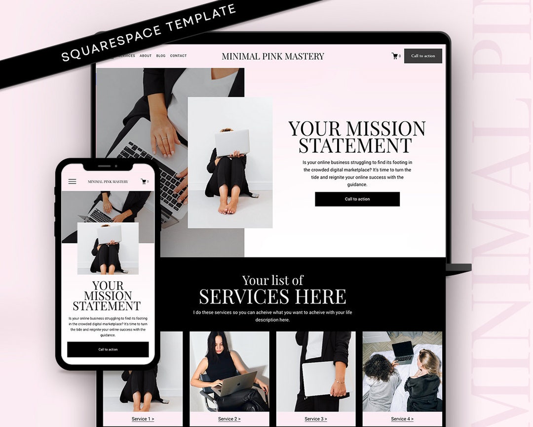 Pink Minimal Squarespace 7.1 Template: Luxury Website Design - Etsy