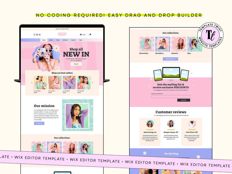 Retro ecommerce, retro wix, website design, wix template nail, template pink, colorful wix, website handmade, blog templates, store website, boutique wix, wix commerce, website template, wix editor
