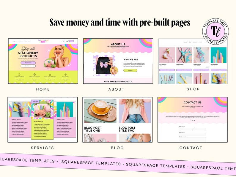 Colorful website, squarespace template, bold website template, template colorful, pastel website template, crafts squarespace, squarespace theme, branding bundle, template funky, retro colorful, kids rainbow, store template, clothing boutique