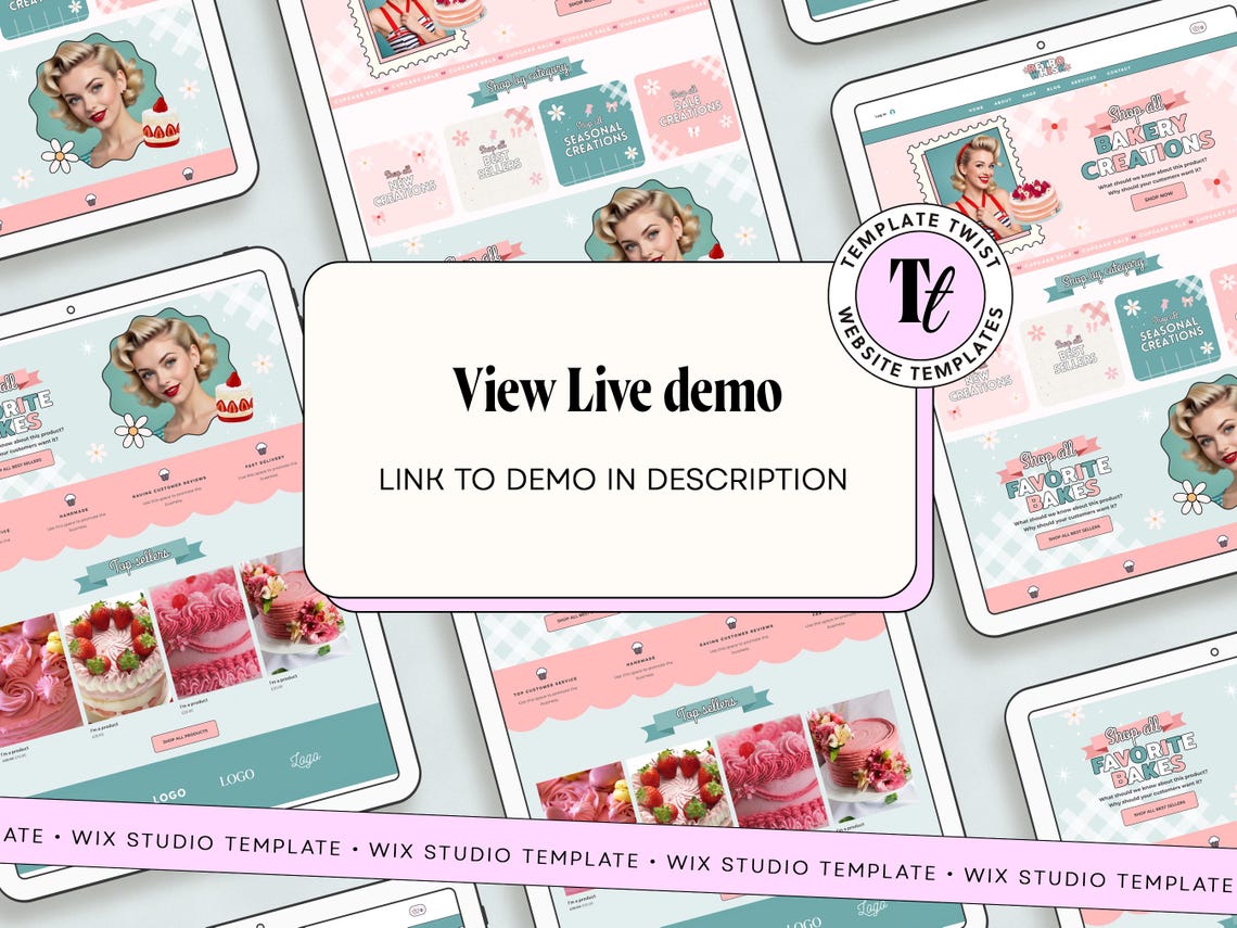Retro Pink Bakery Wix Studio Template: Cake Shop Website - Etsy