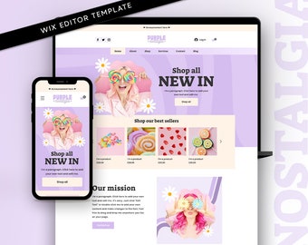 Purple Retro eCommerce Wix Website Template: Boutique, Salon