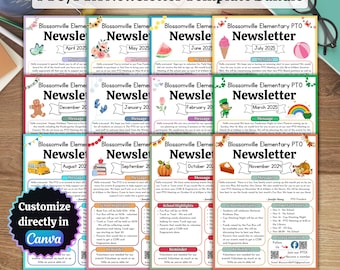 Plantilla de boletín de la PTO, boletín mensual de temporada editable de la PTO, paquete de plantillas Canva de la PTO, plantilla de boletín Canva, plantillas de la PTO