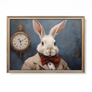 Printable A Hop In Time Wall Art, Quirky Rabbit Painting, Digital Victorian Wall Art, Vintage Style Wall Art, Whimsical Farmhouse Decor