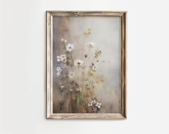 Printable Wallflower Wall Art, Vintage Cottage Wall Art, Farmhouse Decor, Digital Download, Abstract Wildflower Art