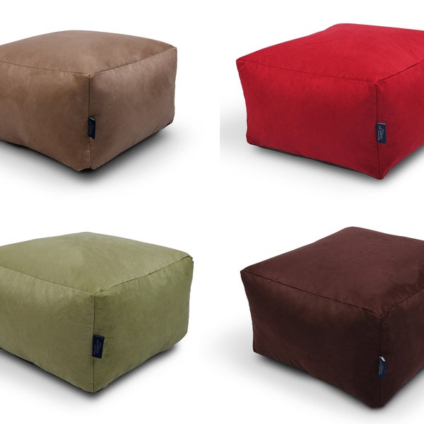 Littens Soft Faux Suede Square Footstool Ottoman Pouffe Bean Bag, Living Room Decorative Low Seat (45cm x 45cm x 25cm)