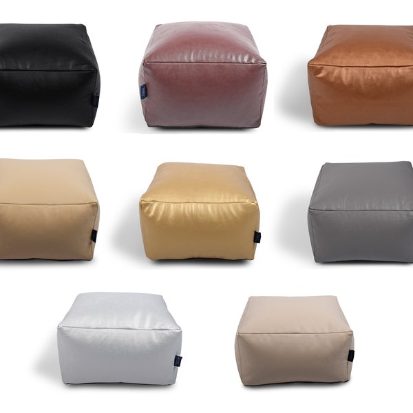 Littens Soft Faux Leather Square Footstool Ottoman Pouffe Bean Bag, Living Room Decorative Low Seat (45cm x 45cm x 25cm)