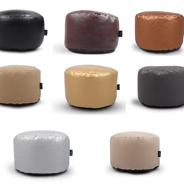 Littens Soft Faux Leather Round Footstool Ottoman Pouffe Bean Bag, Living Room Decorative Low Seat (45cm x 25cm)