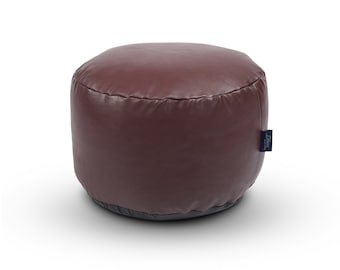 Faux Leather Round Footstool Ottoman: Living Room Pouffe Seat (45cm)