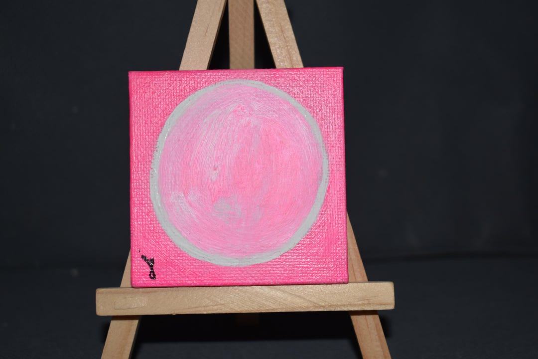 Hand Painted Mini Pink Moon Canvas Art - Etsy