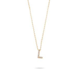 Collar con inicial L en oro de 14 quilates, colgante personalizado con circonita cúbica, joya con letras del alfabeto, con sello distintivo.