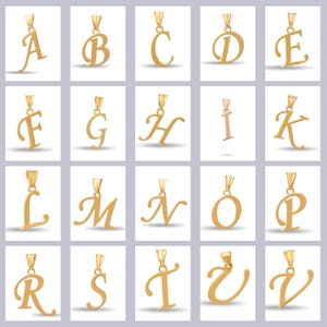 Colares com pingentes iniciais de ouro 14 quilates – pingente de letra personalizado, pingente de ouro maciço com corrente opcional – somente pingente