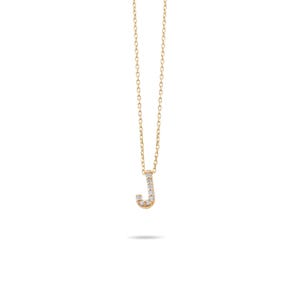 Colar com inicial J em ouro 14 quilates, pingente personalizado de zircônia cúbica, joia com letras do alfabeto, contrastado