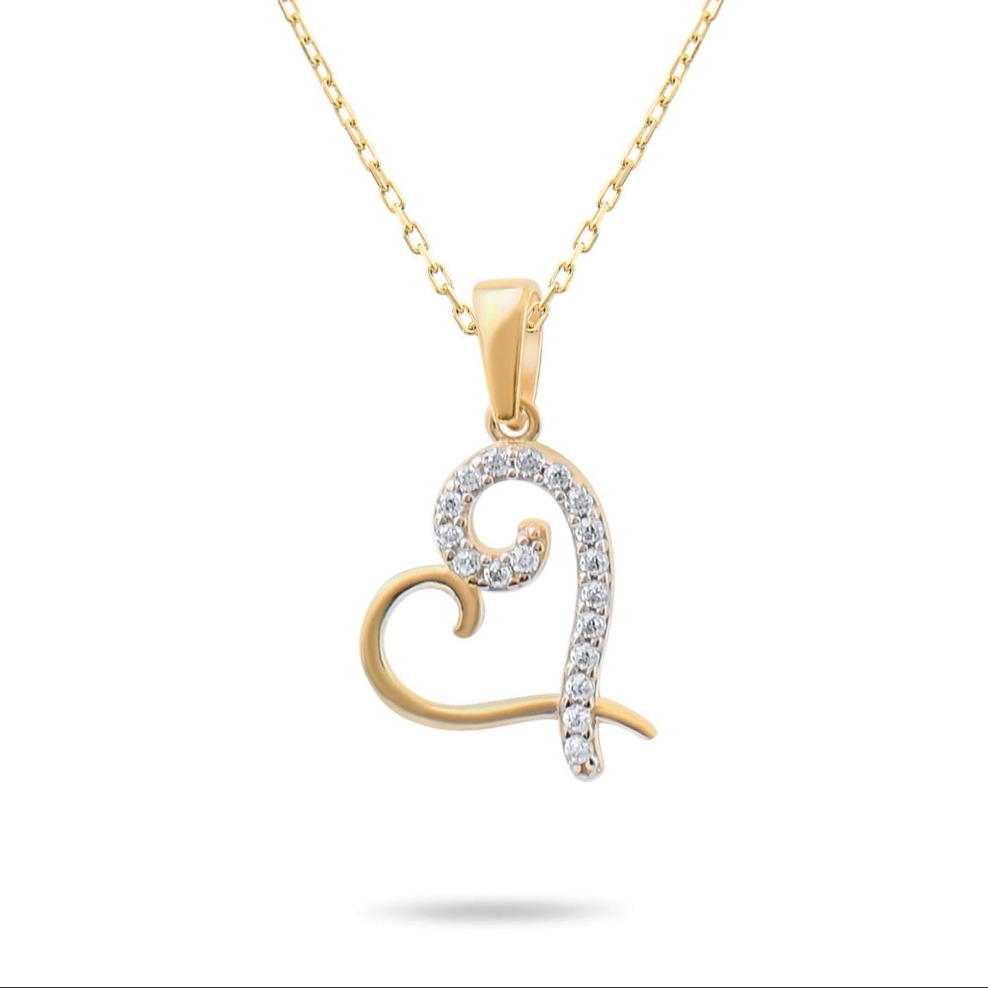 9ct Gold Heart Pendant Necklace with CZ - Chain Included