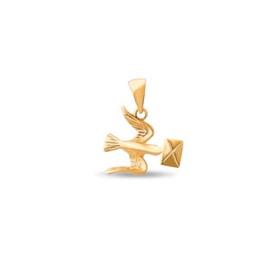 Dije de paloma con mensaje de pájaro en oro amarillo macizo de 14 quilates (solo colgante, regalo)