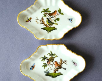 Herend Rothschild Bird Porcelain Basket Bowl: Hand-painted Gold
