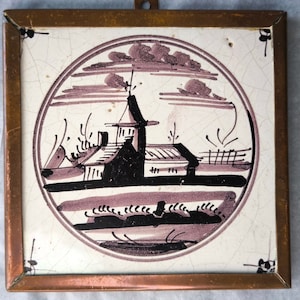 Antique 18th Century Delft Tile - Dutch Pottery - Holland Ceramic Tile - Handmade tile Delft - Landscape tile