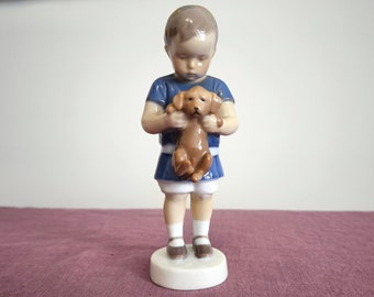 Bing & Grondahl Porcelain Figurine # 1747 - Ole Holds a Dog - Boy with Puppy - 17 cm - Danish Handcrafted Collectible Figurine gift