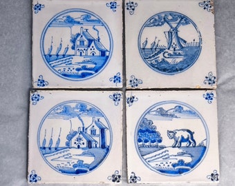 Antique 18th Century Delft Tile - Blue and White tiles - Dutch Pottery - Holland Blueware Ceramic Tile - Handmade tile