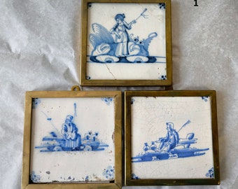 Antieke 17e-eeuwse Delftse tegel - Blauwe en witte tegels - Nederlands aardewerk - Holland Blueware keramische tegel - Handgemaakte tegel