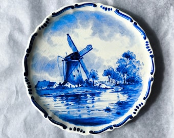 ロイヤルデルフト手描き皿：1965年製 オランダブルーデルフト焼き