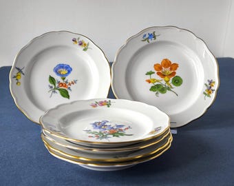 1 x Meissen Plate Blue Crossed Swords Flowers Motive Hand Painted porcelain Meissen luxury gift flower painting - Gold And Flowers Plate