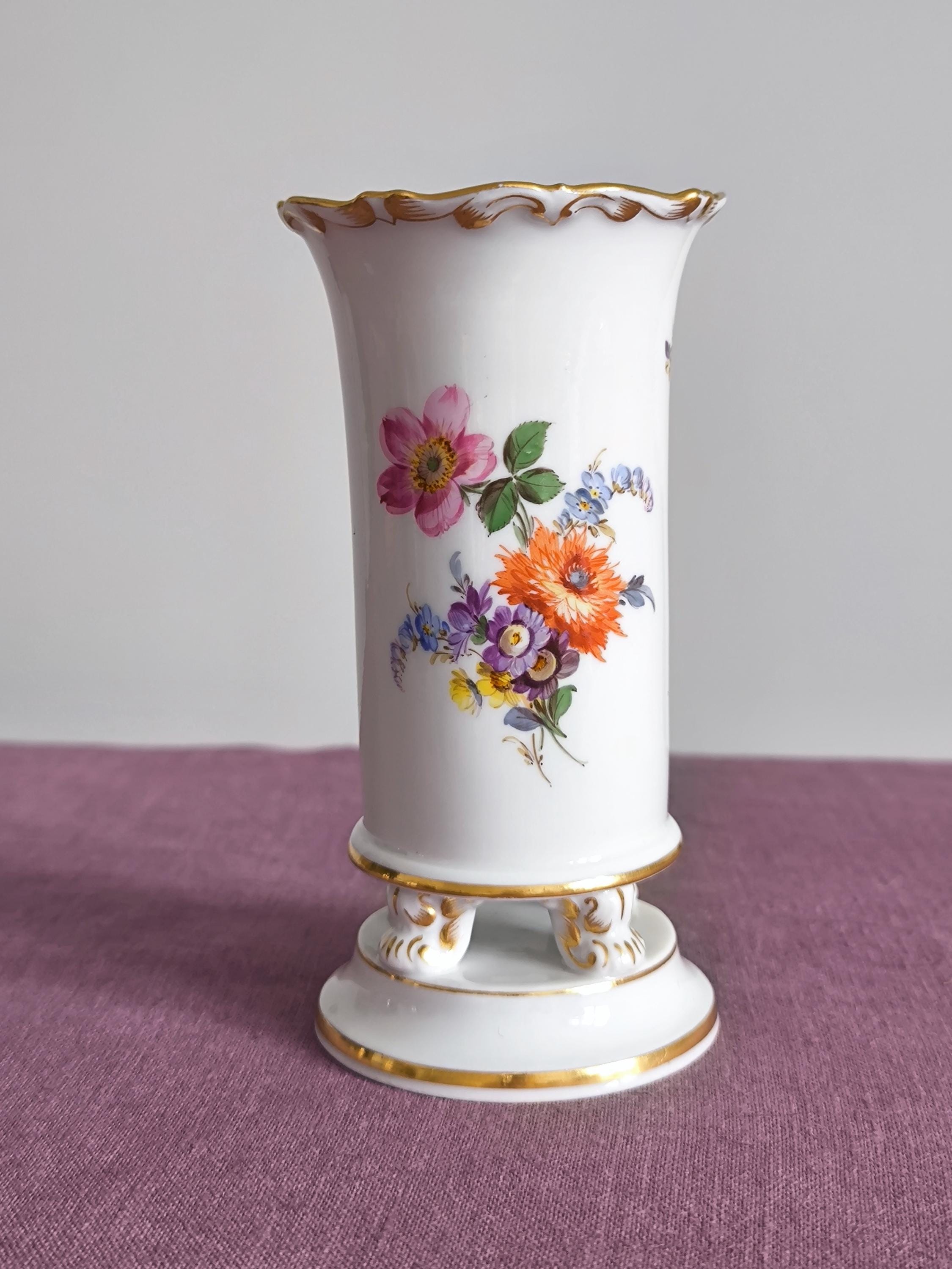 Antique Meissen Vase Blue Crossed Swords Vase Flowers Motive Hand Painted Porcelain Meissen Luxury Porcelain Gift Meissen Flower Painting