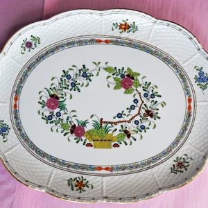 Herend handbeschilderd ovaal bord Indian Basket, Herend Hongarije Indian Basket Fine China Porcelain, herend bord porselein cadeau