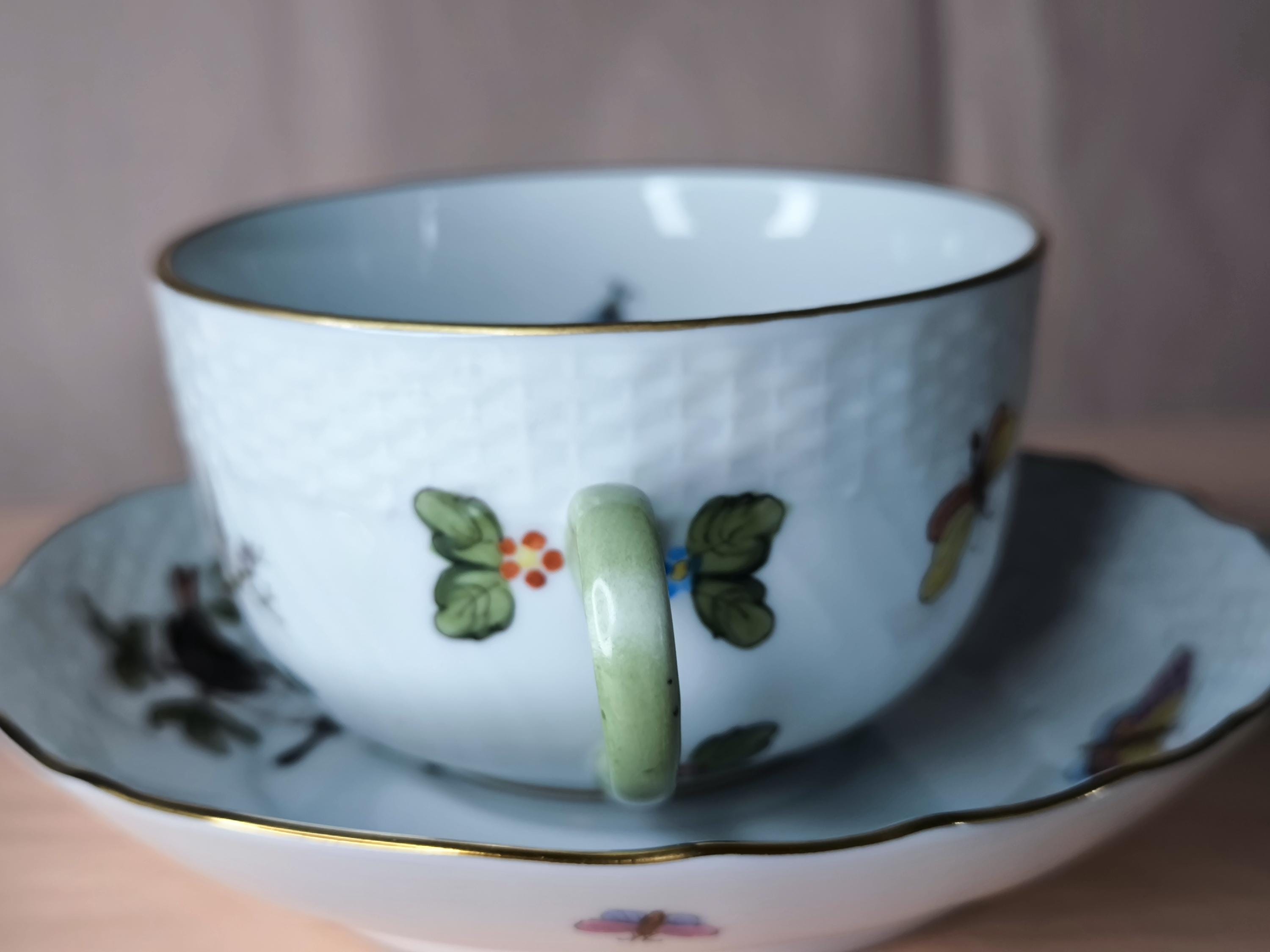 ヘレンド コーヒーカップ＆ソーサー ロスチャイルド鳥 手描き磁器