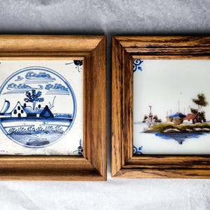 2 Antique 18th & 19th Century Delft Tiles - Framed Blue and White tiles - Dutch Pottery - Holland Blueware Ceramic Tile - Handmade tile