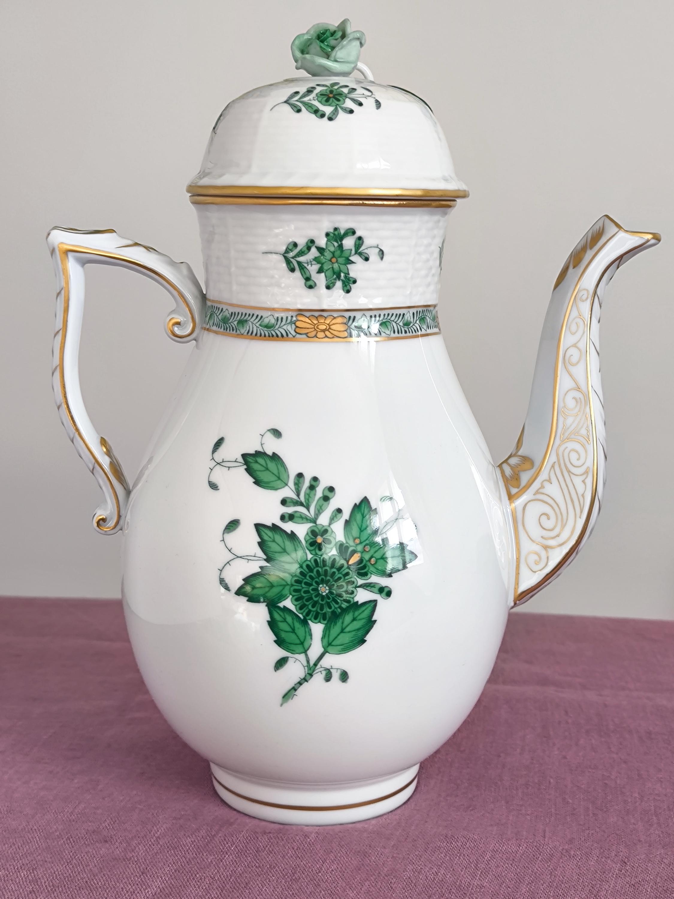 Herend Coffee Pot Apponyi Green: Hungarian Handpainted Porcelain