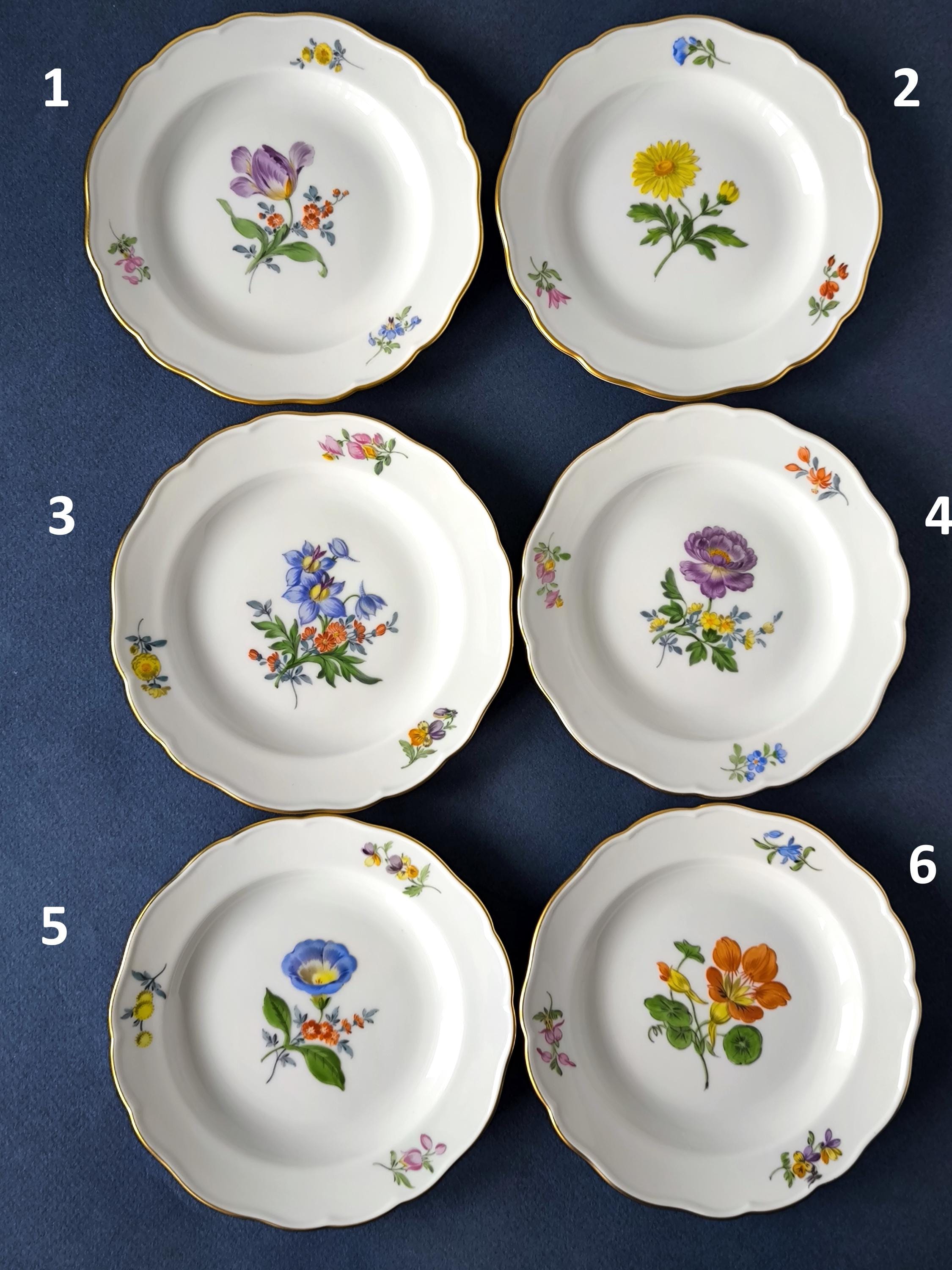 1 X Meissen Plate Blue Crossed Swords Flowers Motive Hand Painted