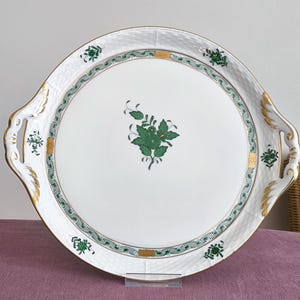 Herend Porcelain Cake Plate Handpainted Raspberry APPONYI Green plate, Herend Hungary Apponyi Fine China Porcelain, herend porcelain gift