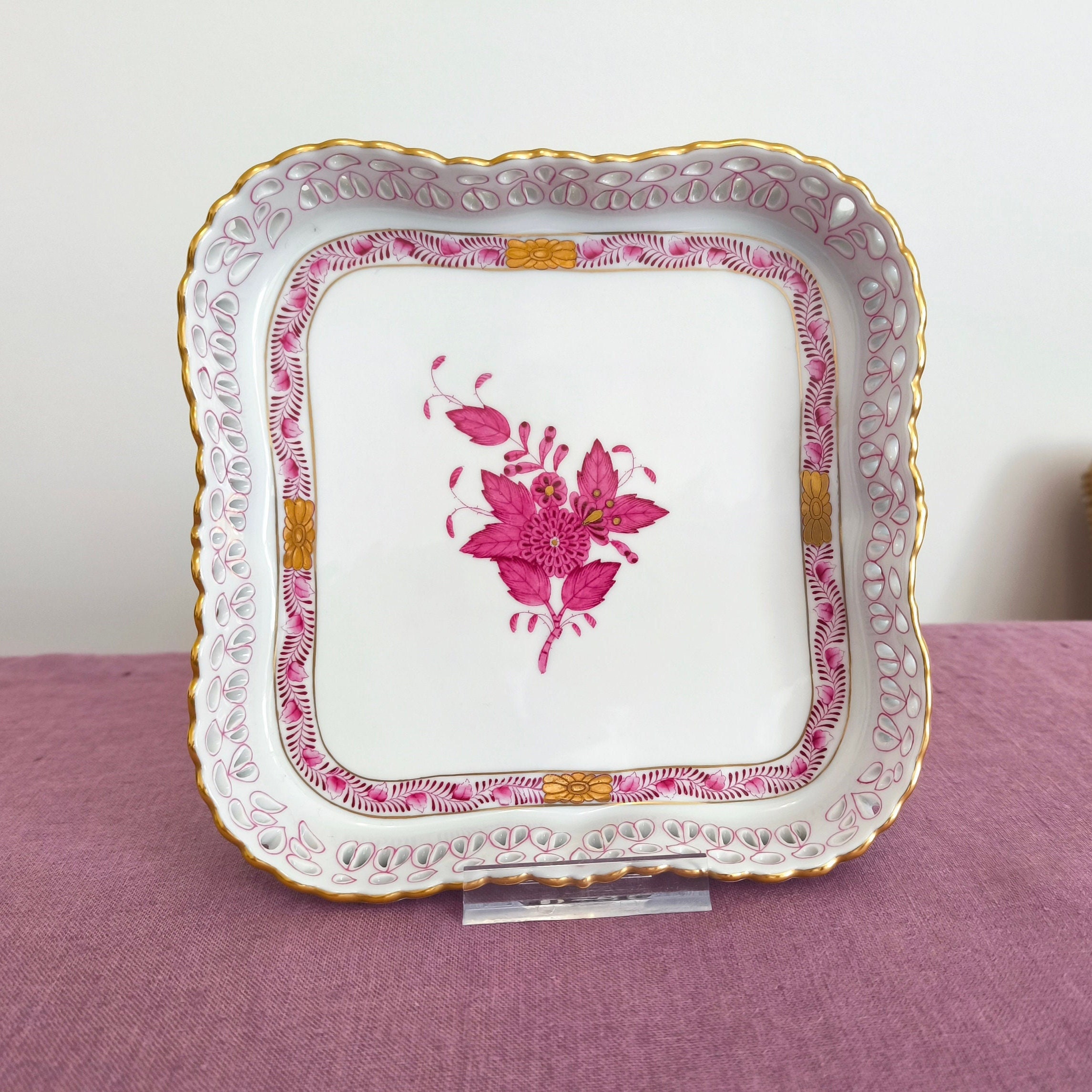 Herend Porcelain Tray Handpainted Raspberry APPONYI PURPLE Plate