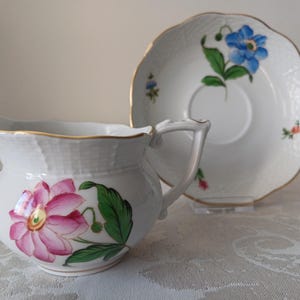 Herend Creamer and Saucer, Herend Hungary Fine China Porcelain Flowers Motive Hand Painted Creamer, fine porcelain gifts - HEREND porcelain