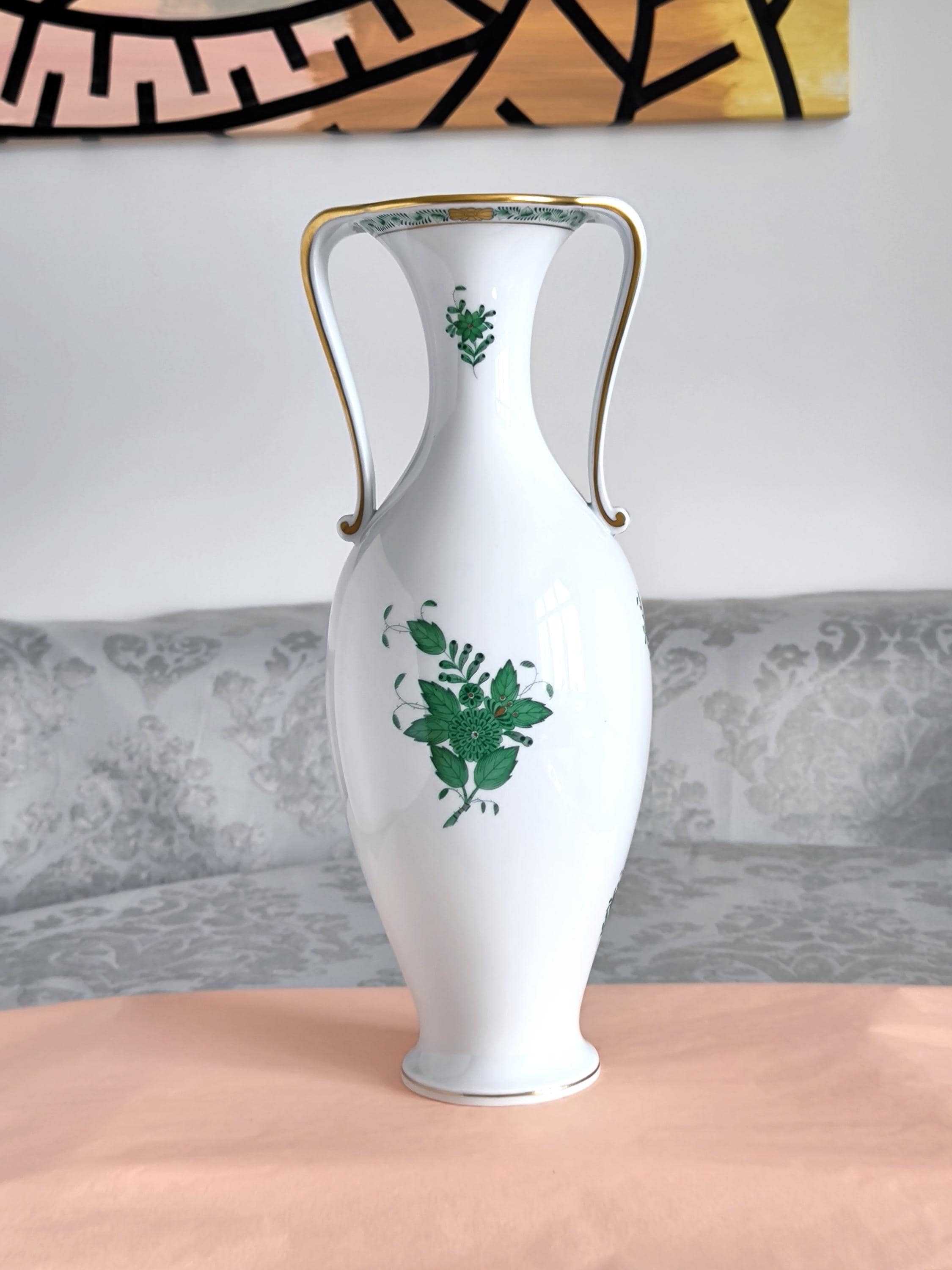 ヘレンド ヘレンド アポニーグリーン ミニ花瓶 手描き ハンガリー磁器