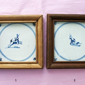 Antique 18th Century Delft Tile - Framed Blue and White tiles - Dutch Pottery - Holland Blueware Ceramic Tile - Handmade tile