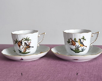 ヘレンド コーヒーカップ＆ソーサー ロスチャイルド鳥 手描き磁器