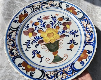 18世紀のデルフト陶器の大きな皿 - 手描きのコレクター向けデルフト